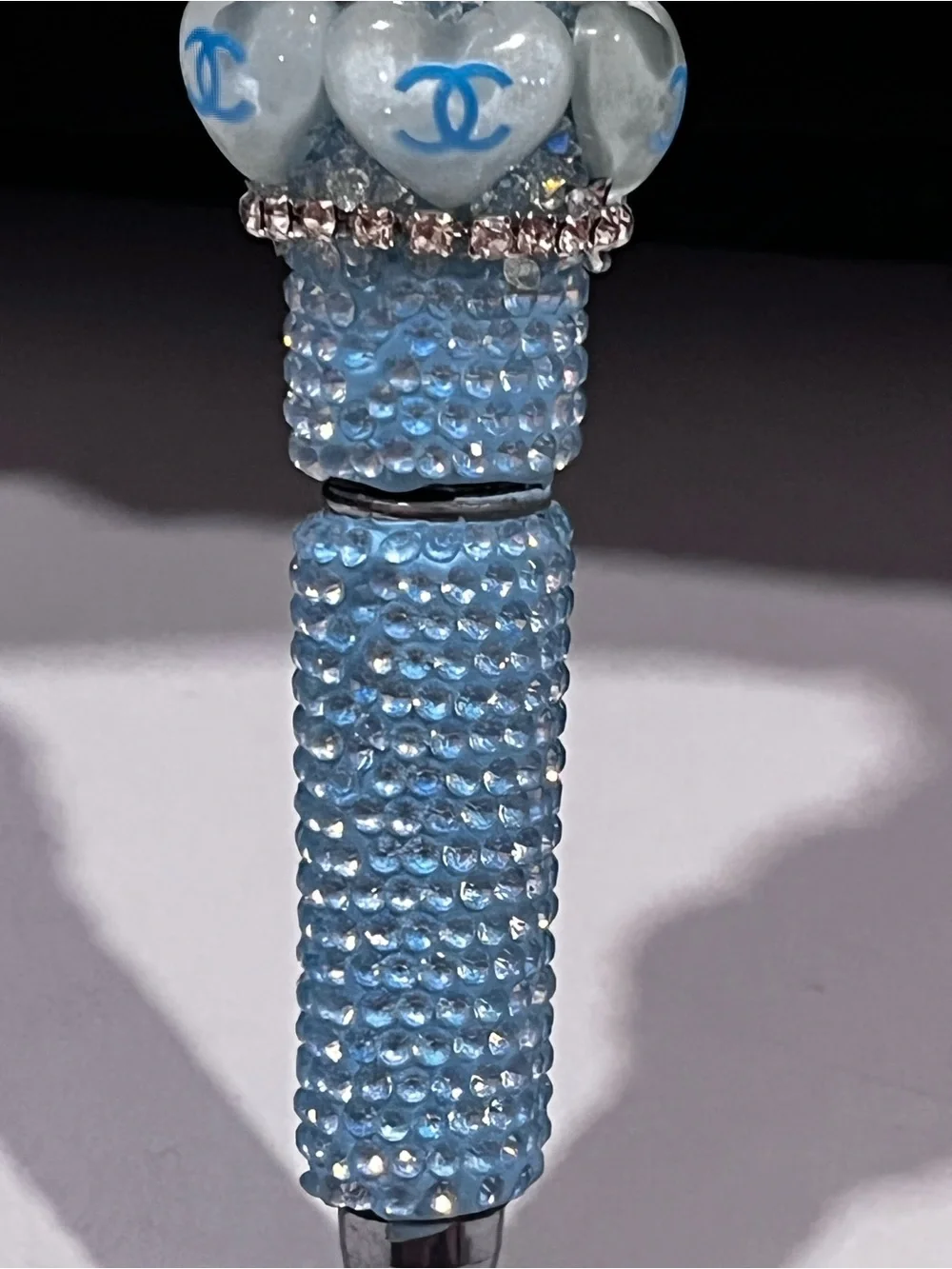 Designer-inspired custom designed blue purse focal fancy beaded pen